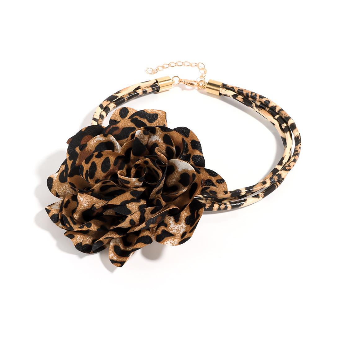 

Французское винтажное леопардовое тканевое ожерелье-цветок для женщин, цветочные ПУ-цепочки, праздничные украшения, подарки