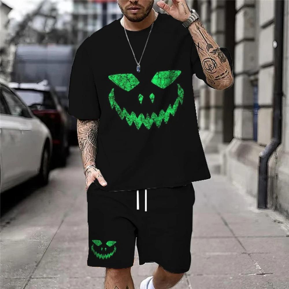 Summer New Casual Men's Skull Print T-Shirt Set Fashion Streetwear Tees Loose Oversized Breathable Soft Short Sleeves And Shorts