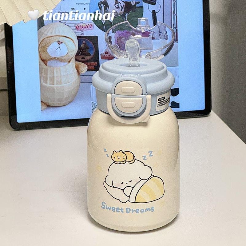 Cute water cup ins large capacity, high value, simple and portable student stainless steel thermos cup, straw Bingba cup