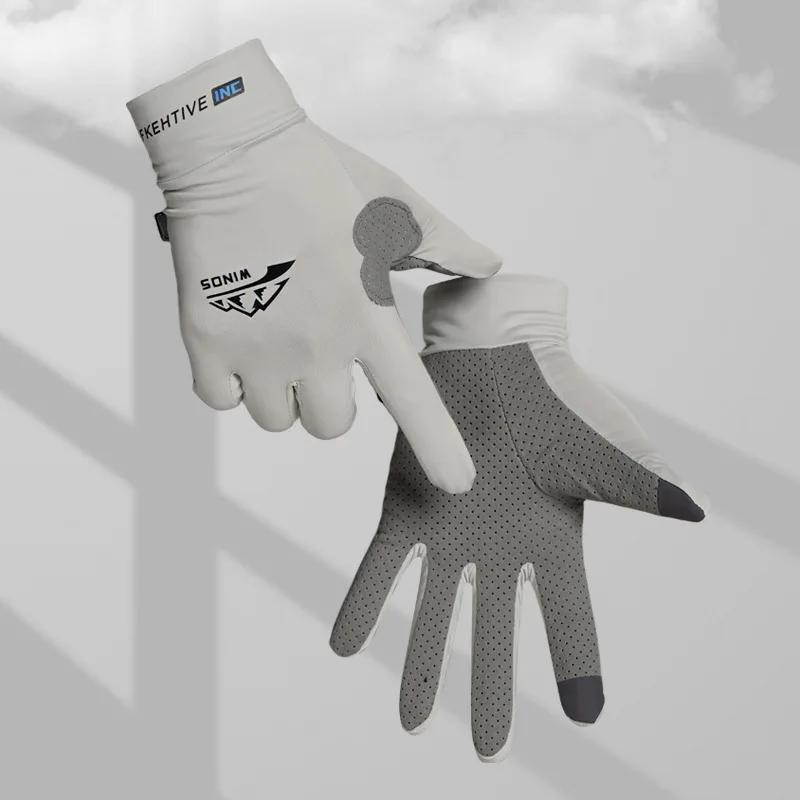 

Sports Gloves Breathable Anti-Slip Full Finger Gloves Ice Silk UV Protection Touch Screen Gloves Men Women Fishing Rowing Gloves M