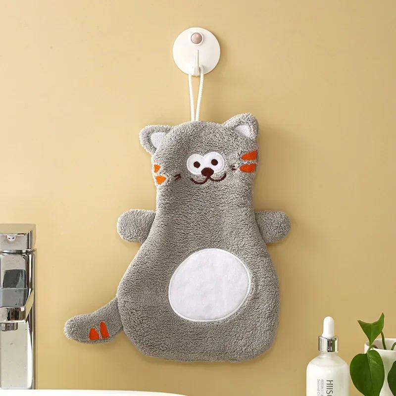 1PC Cartoon Cat Hand Towel Cute Animal Coral Velvet Water Absorption Quick Dry Wipe Children Hands Towel Kitchen Bathroom Supply