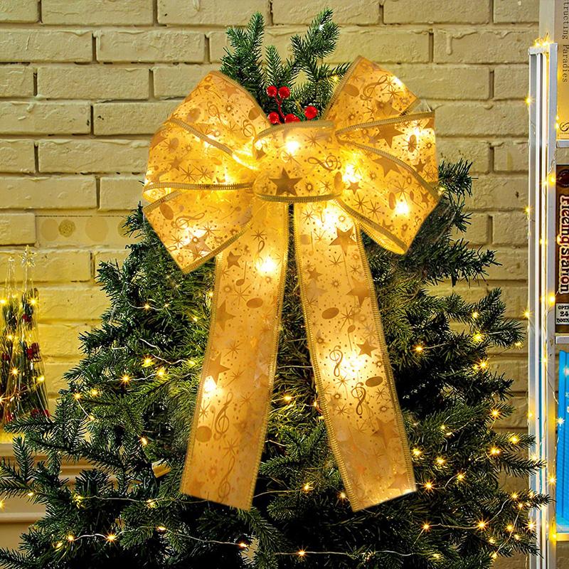 Vánoční strom LED světlo mašle stuha vánoční dekorace pro domov ozdoba na zavěšení špička stromu 2025 novoroční večírek DIY dárky řemeslo