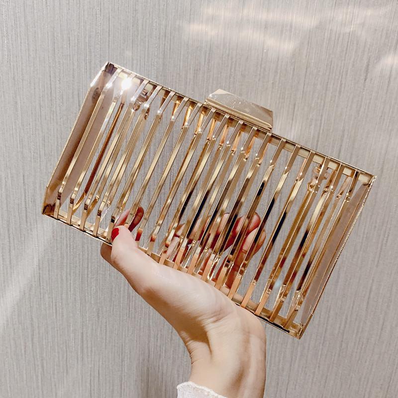 

Gold Women Chain Crossbody Bags Iron Cage Metal Hollow Out Evening Clutch Purse Women Party Wedding Handbags Prom Luxury Bolso золотой