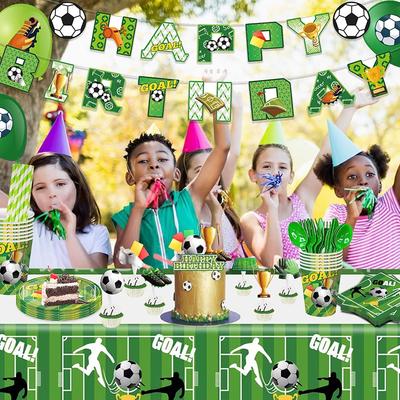 Fußball-Themenparty Einweg-Geschirr Fußballflagge Papierschale Taschentuch Ballon Becher Tischdecke Babyparty Geburtstagsdekoration