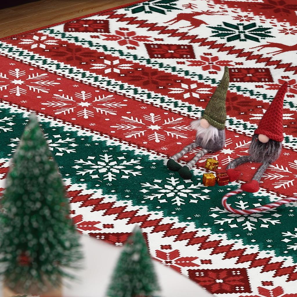 VIKAMA Christmas Entrance Rug Soft Bedroom & Kitchen Mat Geometric Non-Slip Front Door Doormat Christmas Home Decor