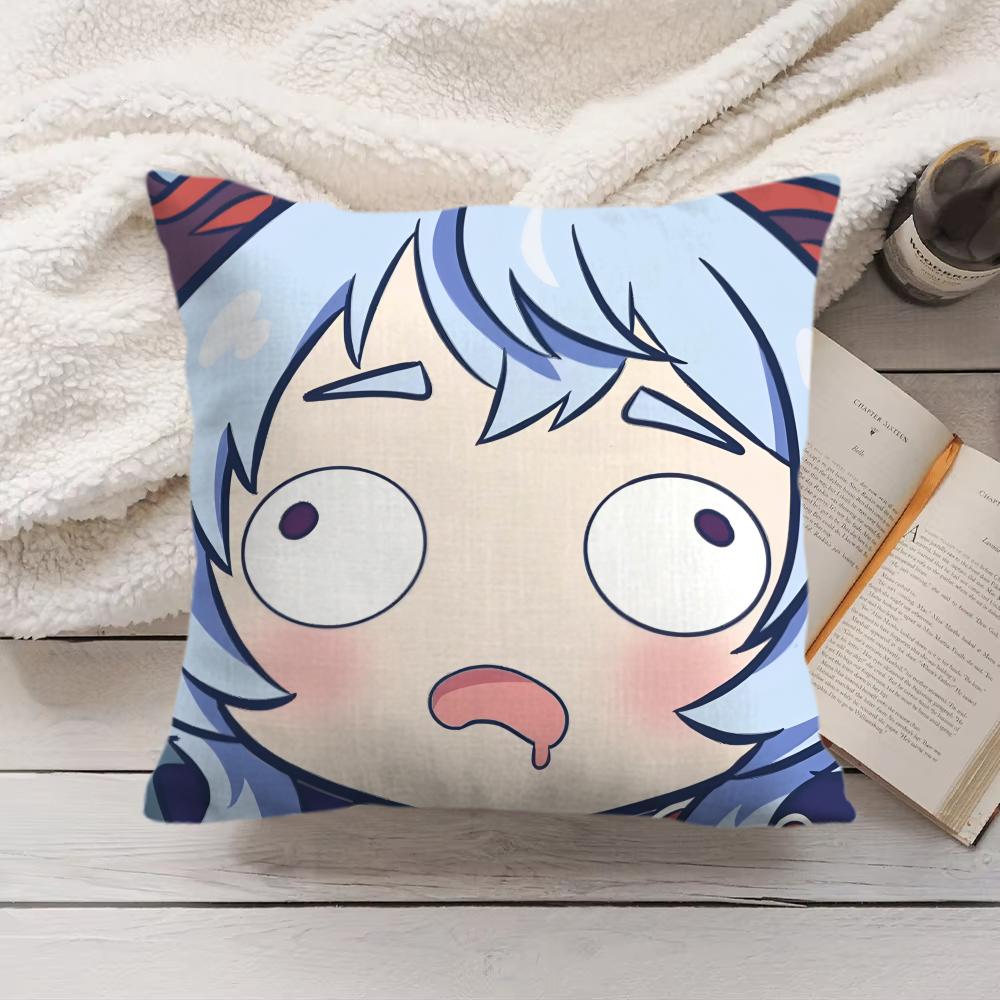 Ganyu Cute Genshin Impact Cushion Cover Silky Short Plush Invisible Zipper Dustproof Sofa Pillow Case For Home Decor