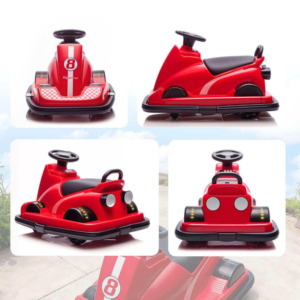 Bumper Cars for Children, 360-degree Rotation, Steering Wheel, LED Lights, Music Function, Ages 3-8, Red