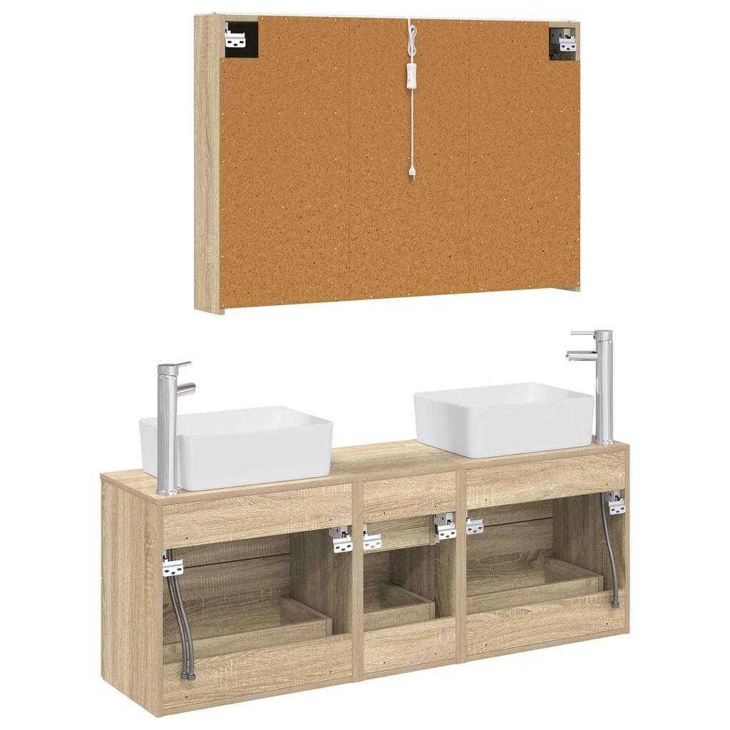Bathroom Furniture Set 4 Pcs Sonoma Oak Engineered Wood and Glass