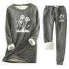 Women's Print Round Neck Warm Suit Long Sleeve Fleece Drawstring Sweatpants Two-Piece Set