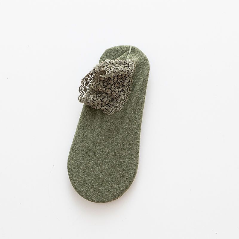 New Autumn Winter Women's Ankle Socks Lace Edged Solid Color Velvet Warm Soft Non Slip Cute Elegant Daily Dating Girls Socks