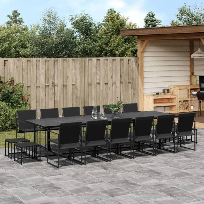 VidaXL Ensemble à manger de jardin 17 pcs noir textilène, ensemble à manger d'extérieur, meuble à manger de jardin, table et 3295132