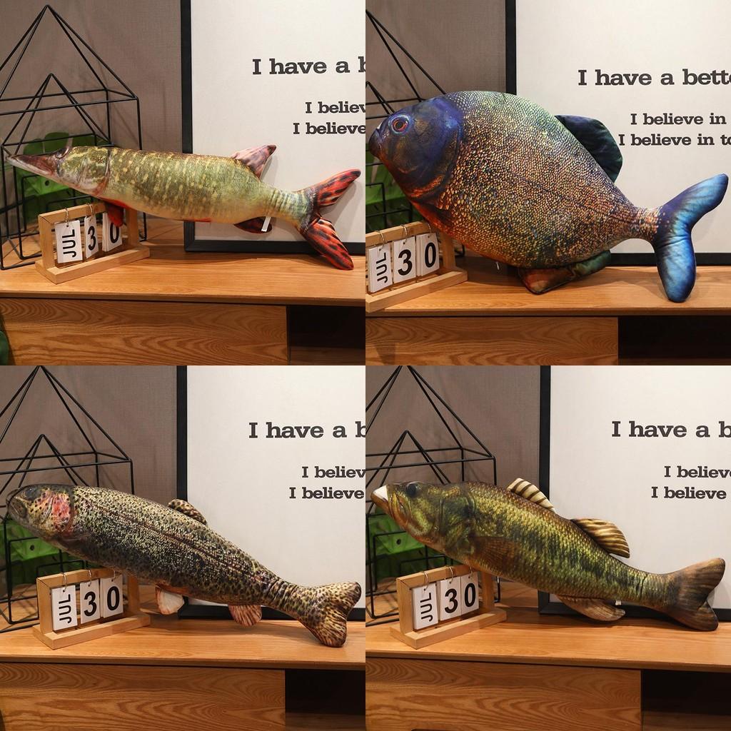 3d Esox Piranha Trout Fish Plush Toy Stuffed Doll Cartoon Decoration Gift Kids