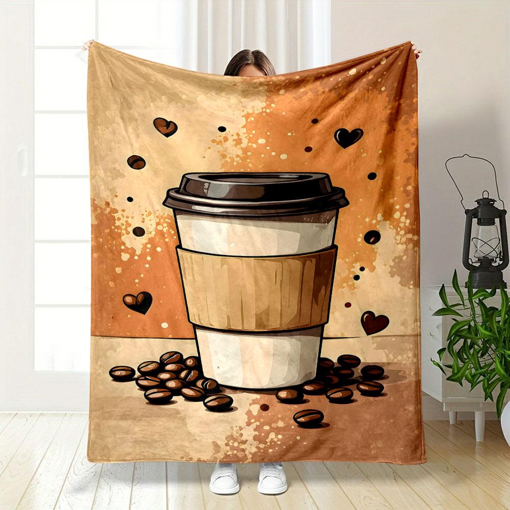 Coffee Cup with Beans and Heart Accents print blanket soft and cozy perfect for the living room bed sofa or a nap,gift