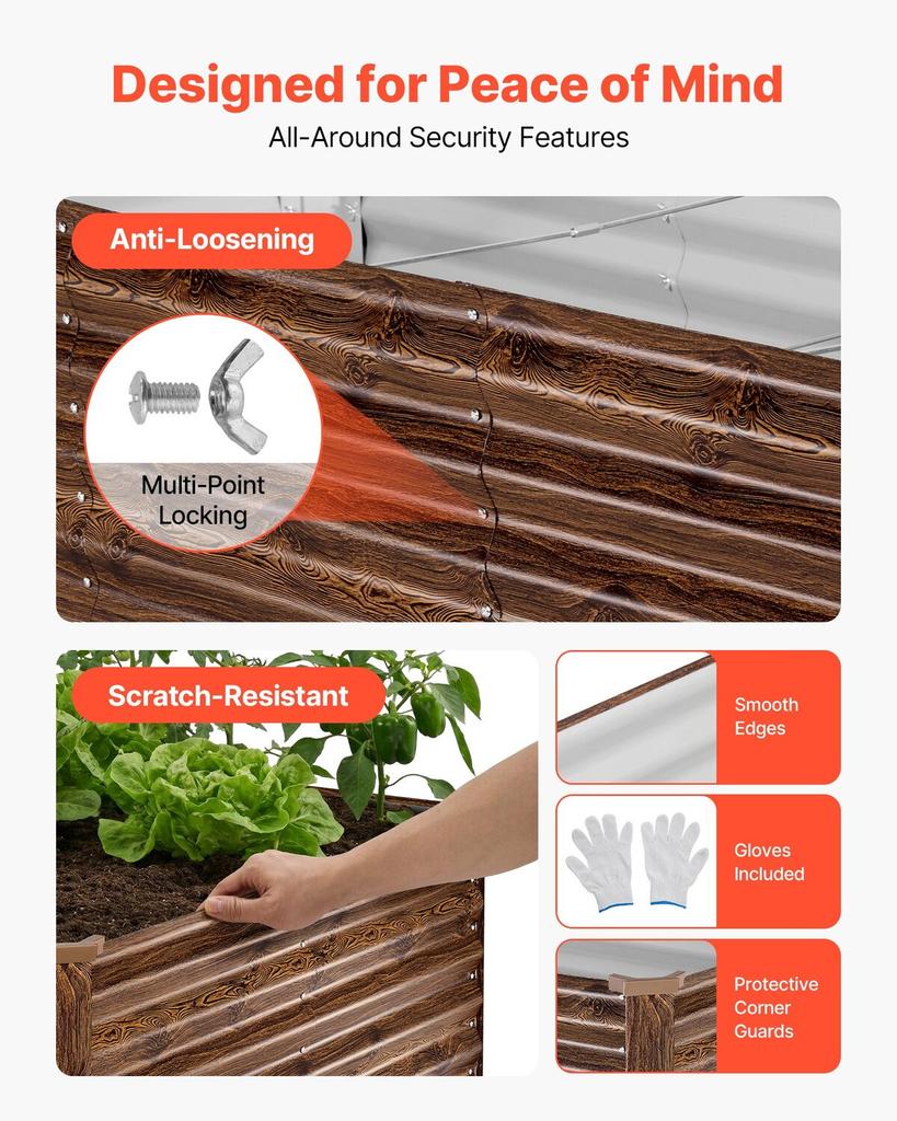 Galvanized Raised Garden Bed, 240 X 120 X 62 Cm, Rectangular Metal Planter Box Outdoor, Bottomless Elevated Planting Box with Gloves, Alu-Zinc, for