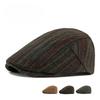 British Vintage Woolen Flat Cap for Men Women Autumn Winter Warm Striped Newsboy Cap Retro Herringbone Beret Casual Peaked Hat