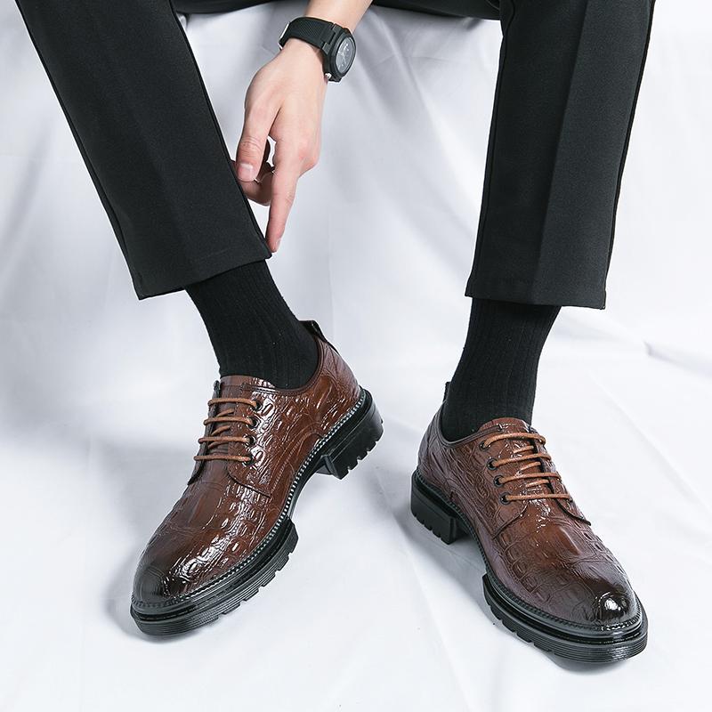 Fashion Comfort Thick Soled Alligator Pattern Leather Shoes Men Business Office Brand Men Casual Shoes Classic Handmade Man Oxford Shoes