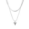 Double Layer Necklace Elegant Stainless Steel Heart Pendant Choker Charm Adjustable Collar Chain Jewelry for Daily Wear