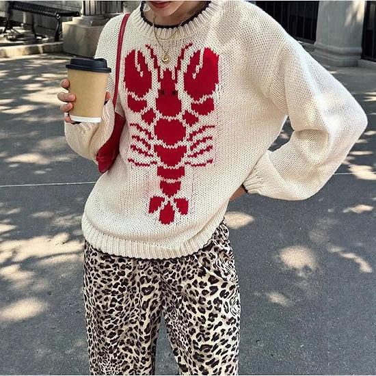 Ledig pendlarcardigan, långärmad tryckt vintertröja för kvinnor