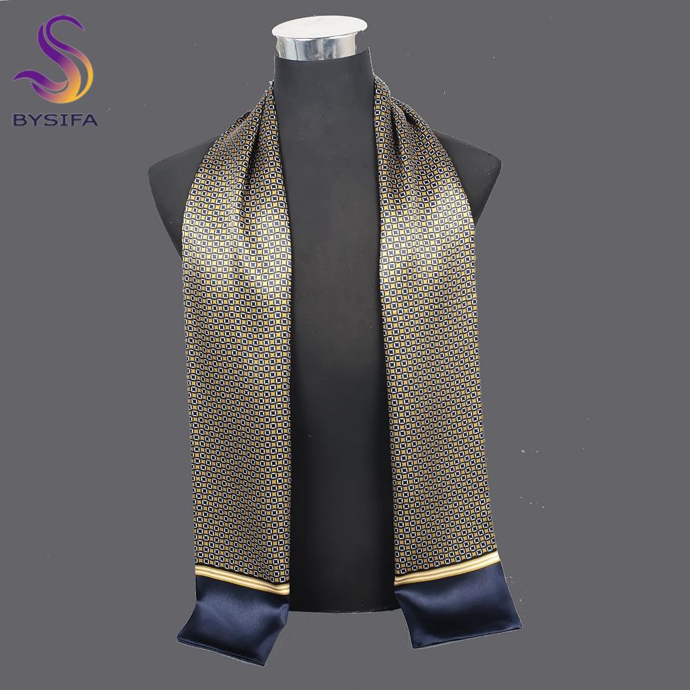 [BYSIFA] New Black Blue Plaid Men Silk Scarf Fall Winter 100% Pure Silk Male Long Scarves Spring Warmer Scarf Cravat160*26cm