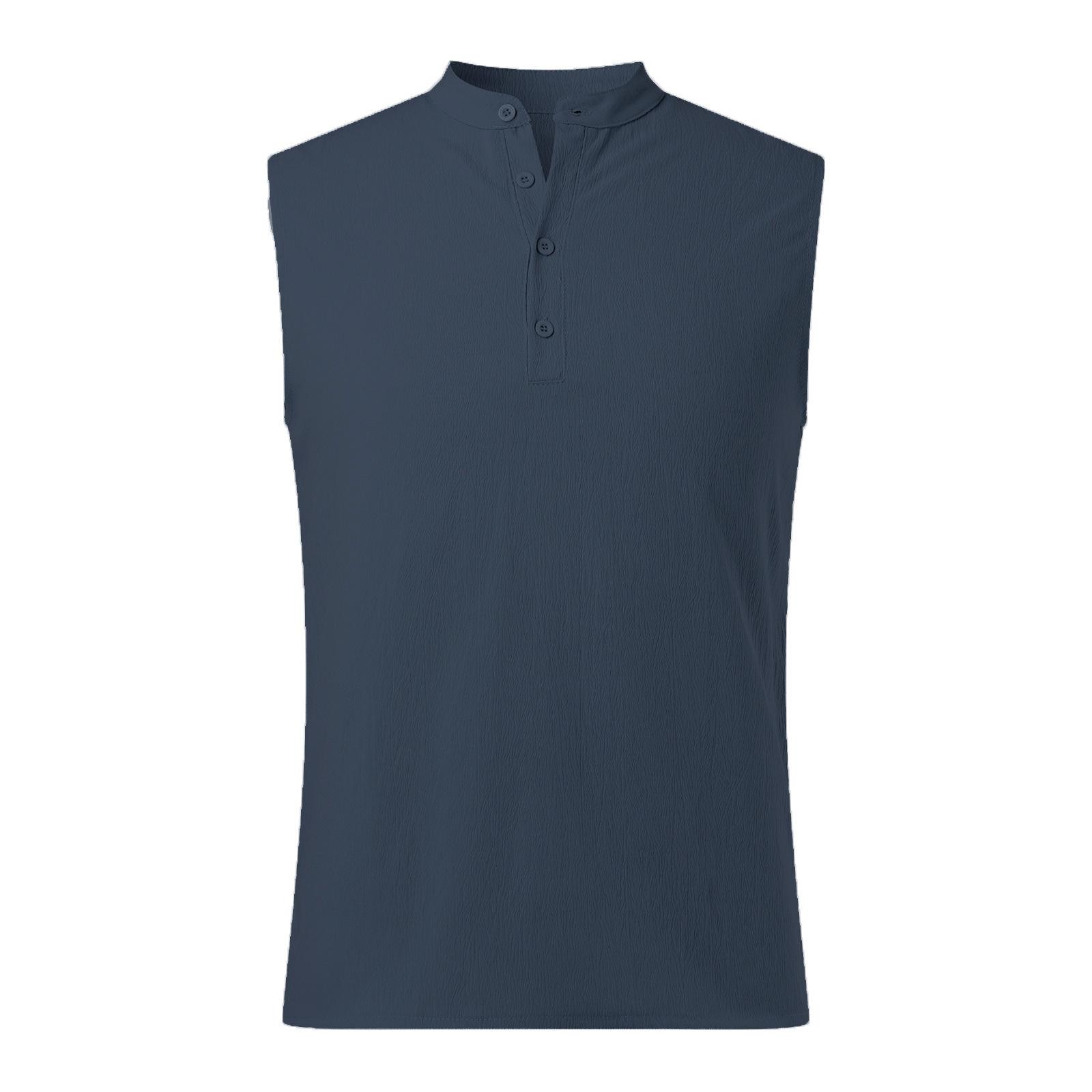 

Мужская новая повседневная майка без рукавов с полуоткрытым воротником на открытом воздухе XXXL темно-синий