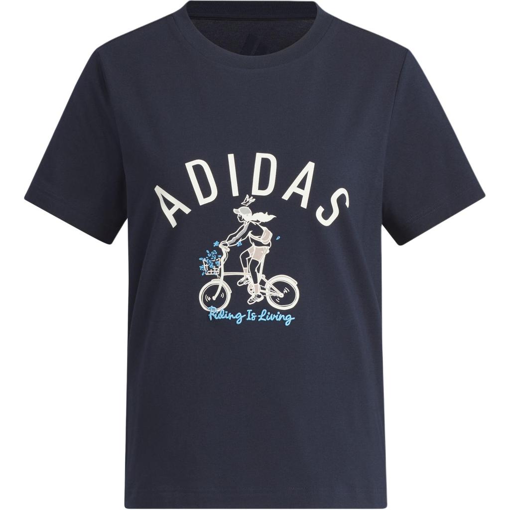 Adidas Short Sleeve Printed Sports Casual T-Shirt Women Tops Legend-Ink-Blue JM4960