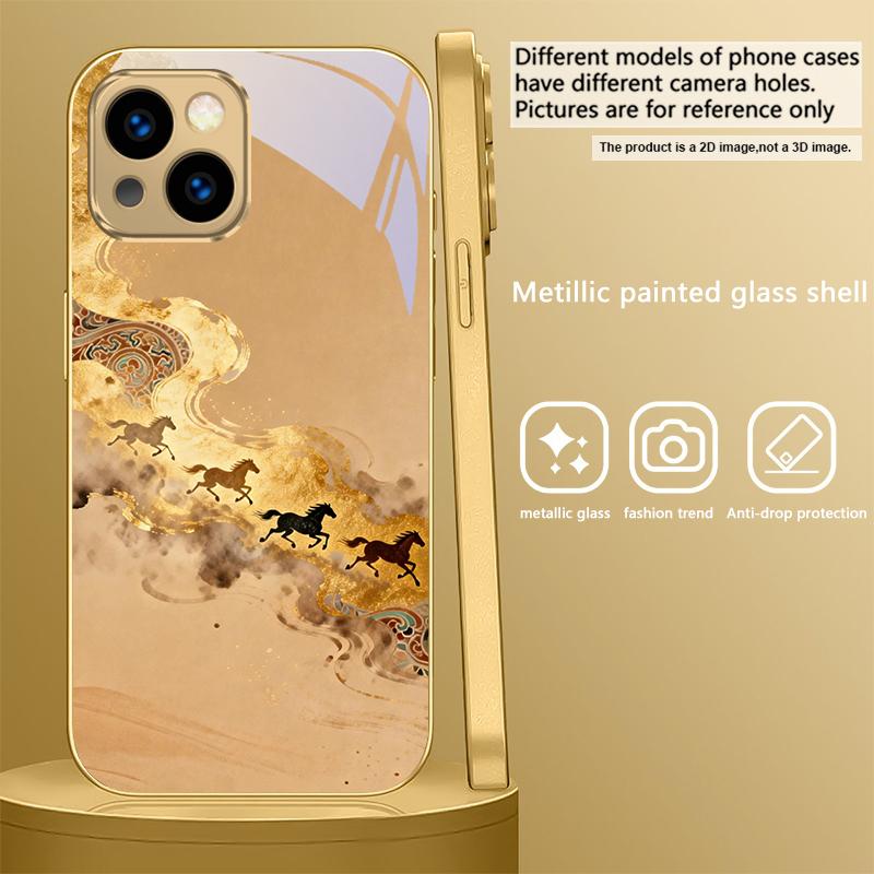 

The galloping golden steed For IPhone 17Pro Max 16 17 Pro 15 Pro 14 13 Plus 12 Mini 11Pro Max XR 16E Air Golden glass phone case iPhone XS