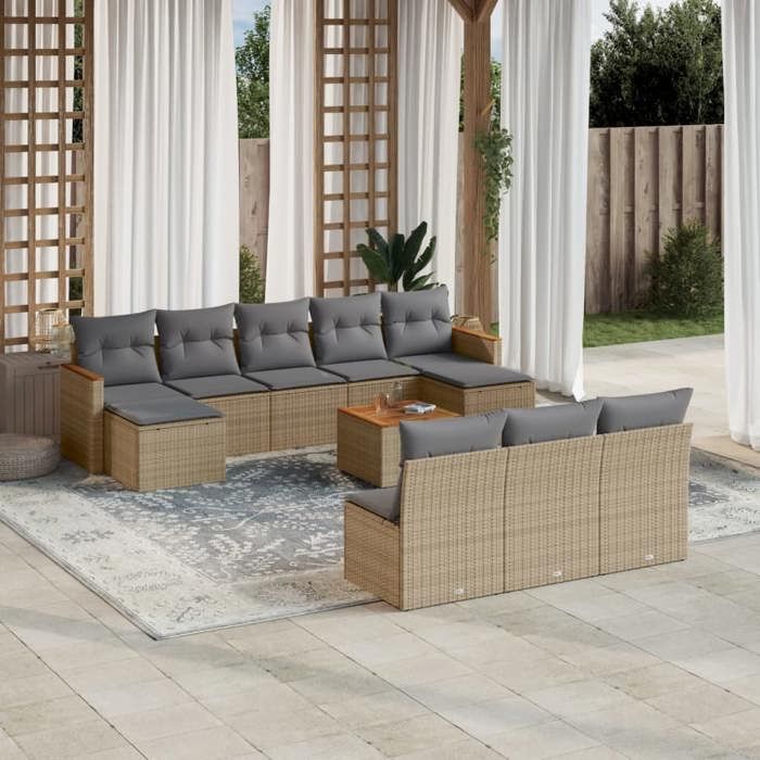 VidaXL Garden Lounge Set with Cushions 11 Pcs, Patio Sofas, Patio Furniture Set, Outdoor Furniture, Beige 3258797