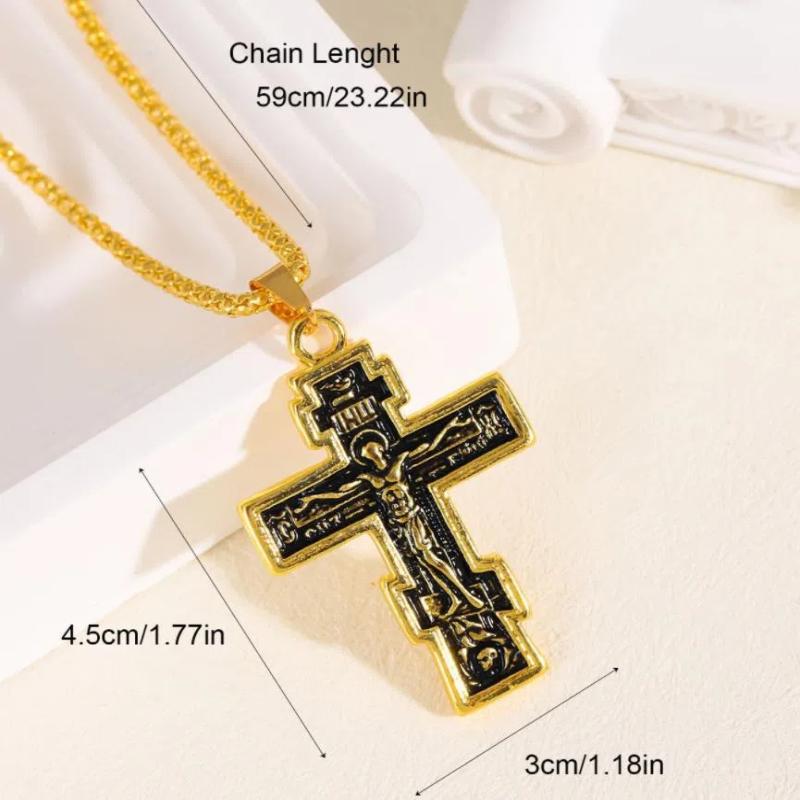 Jesus Cross Necklace Crucifix Eastern Orthodox Prayer Big Pendant For Men Women Jewelry Accessories Gifts