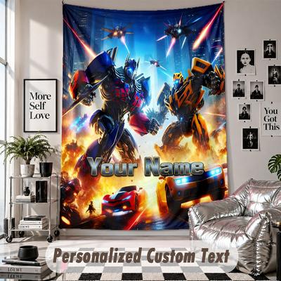 Wall Hanging Tapestry With Custom Name & Text, Transformers Decorative Tapestry For Bedroom