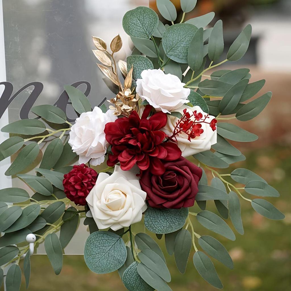 2Pcs Corner Flowers Welcome Sign Decoration Rustic Greenery Leaves Silk