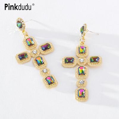 Personalidade 3 cores de vidro cruz brincos vintage romântico luxo strass brinco para mulheres jóias pd1300