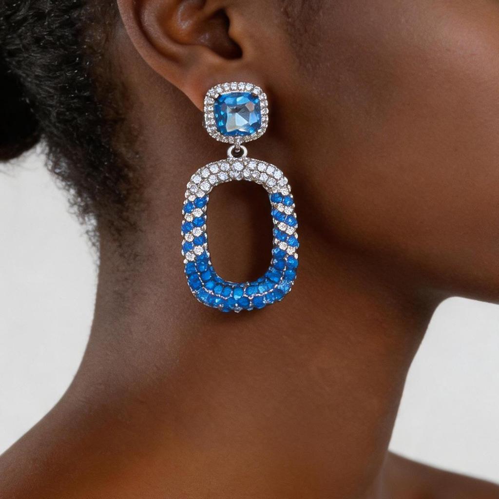 European Luxury Colorful Gemstone Diamond Large Earrings - High-End Elegant Women's Banquet Studs