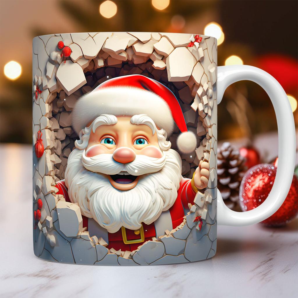 New Christmas Ceramic Mug, 3D Santa Claus Coffee Mugs, Breakfast Milk Drink Cups, Office Tea Cup, Couple Water Cup, Holiday Gift