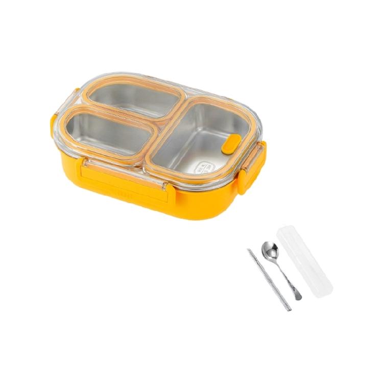 Lunch Bentos Container with Clear Lid, 800Ml Stainless Steel 3 Compartment Box for Meals, Snacks, and School