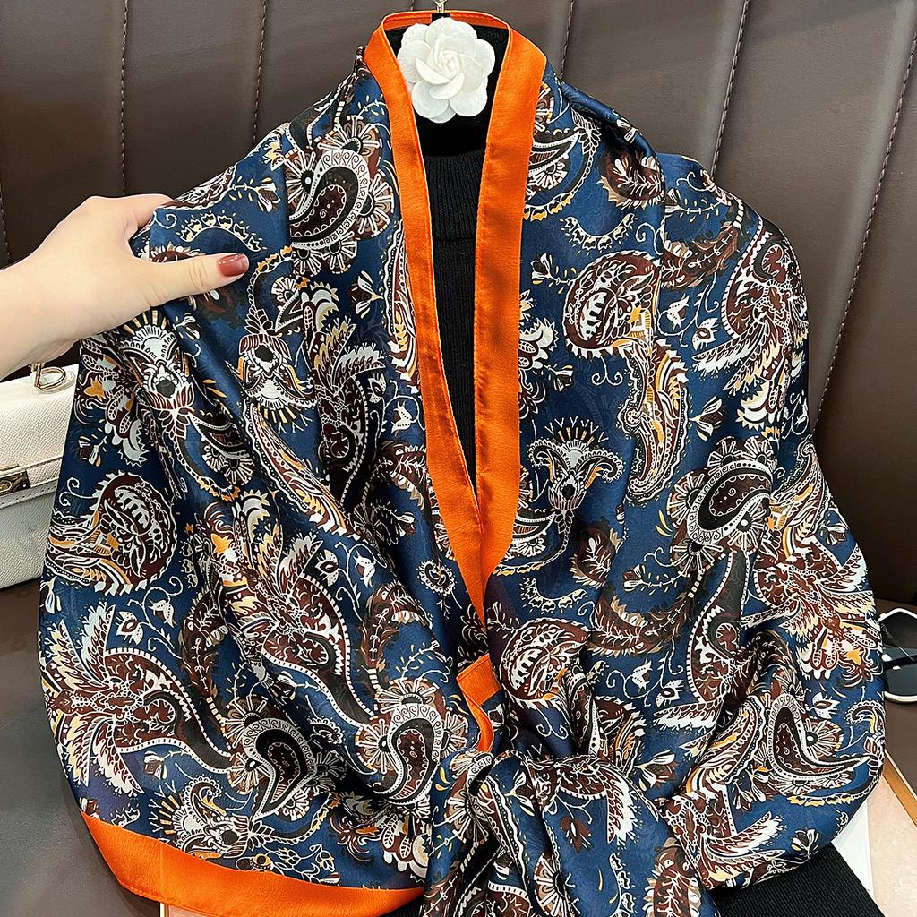 Cashew flower brocade silk scarf women's summer personality with thin shawl scarf dual-purpose