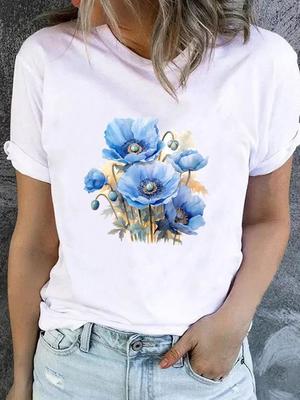 Maglietta da donna con stampa 3D Sweet Flower Trend Maglietta carina Moda da donna Basic Donne Grafica Manica corta Abbigliamento T-shirt Top Abiti