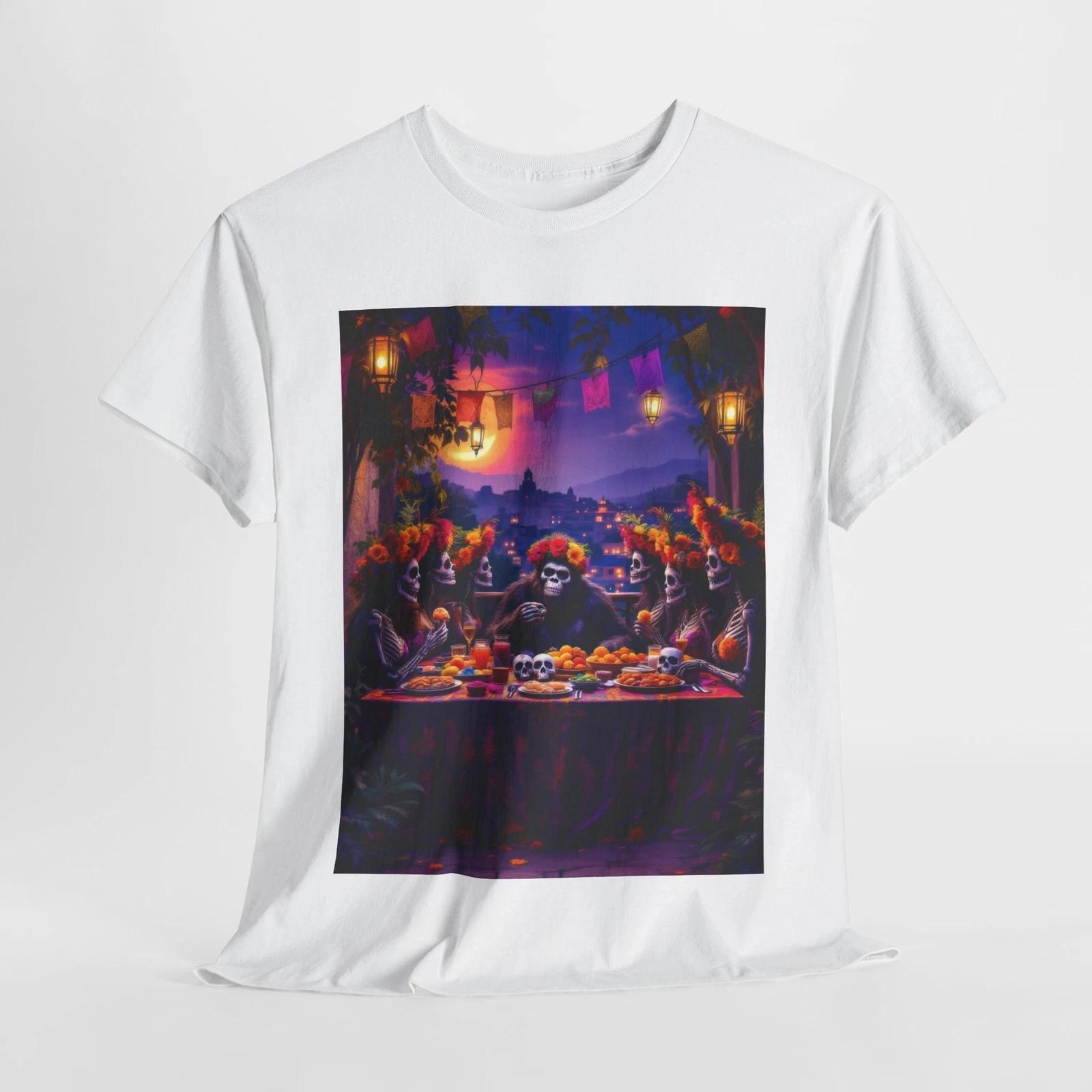 Bigfoot Día de los Muertos T-Shirt Vibrant Feast Design With Sugar Skulls Tee 3XL