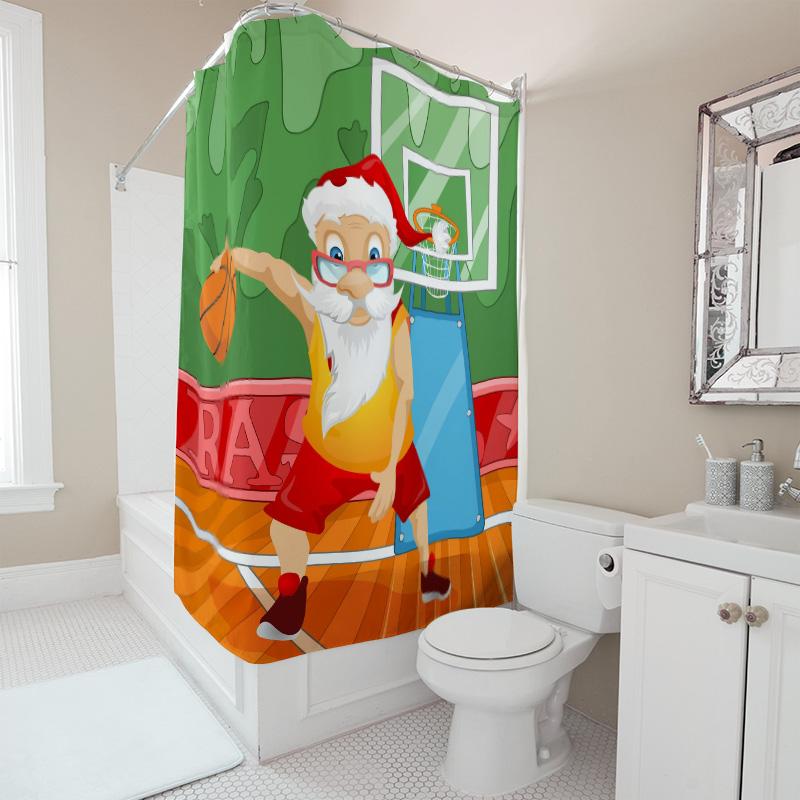 TU Basketball Duschvorhang Weihnachtsmann Sport Dekoration Wasserdichter Badevorhang Festliche Feiertags-Heimdekoration Geschenk Einzigartiges Design Mode