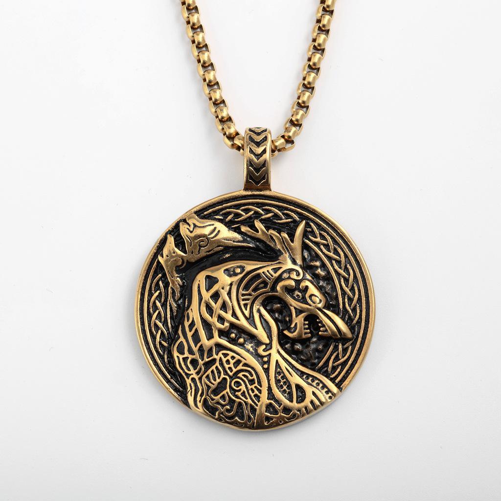Men's Retro Stainless Steel Celtic Wolf Pendant Necklace