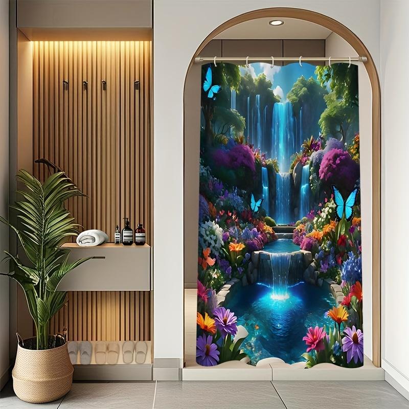 1/4PcsModern Bathroom Set Waterproof Shower Curtain with Anti Slip Mat Rug and Toilet Cover Machine Washable Polyester Bath Decor with Hooks