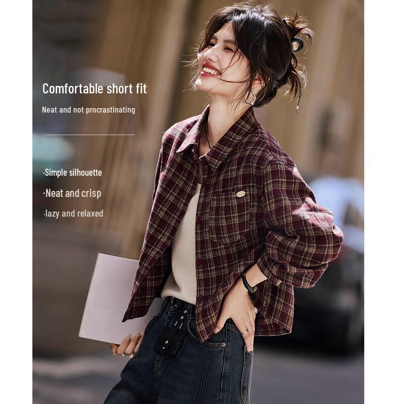 

Women s American Retro Plaid Colorblock Short Jacket 2XL