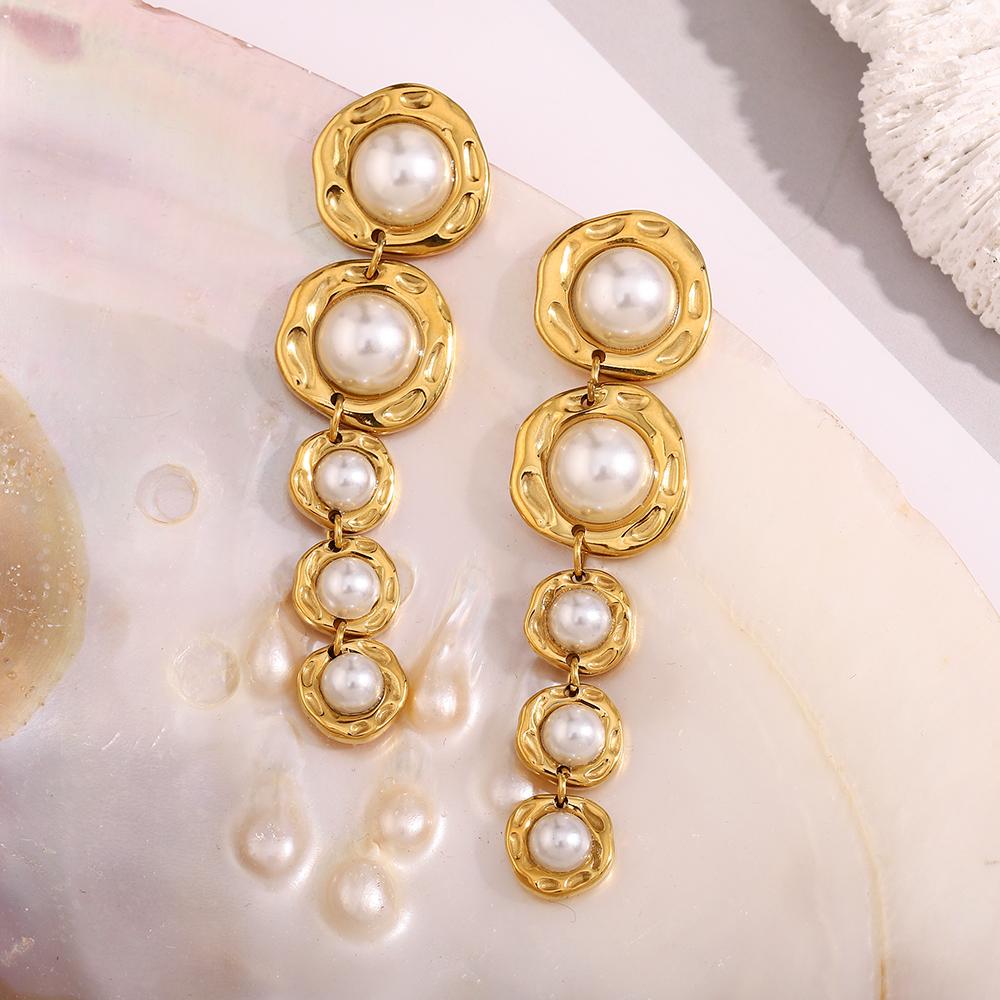 MamacitaSlay Elegant Stainless Steel Pearl Multilayer Irregular Earrings Party Waterproof Jewelry Women's High Quality Gift