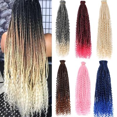 10pcs/lot Crochet Hair Afro Goddess Bohemian Box Braids 24 Inch Crochet Box Braids with River Locs Curly Ends Hair Synthetic Braids