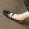 Flat sandals hollow woven single shoes women's summer new square head breathable word with women's cool single shoes