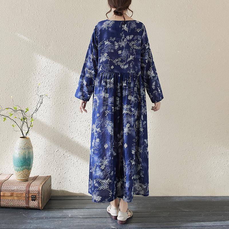 DIMANAF 2025 Plus Size Women Spring Summer Dress Vintage Lady Long Dress Floral Style Loose Maxi Dress Printing