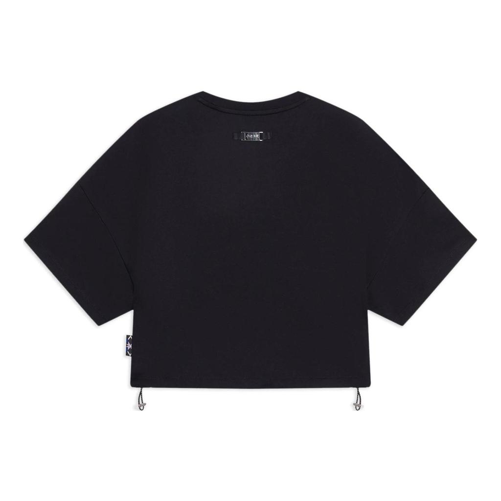 Li Ning Vital Essential Solid Color Text Pattern Round Neck Short Sleeve T-Shirt Women Tops Black AHSSB32-5