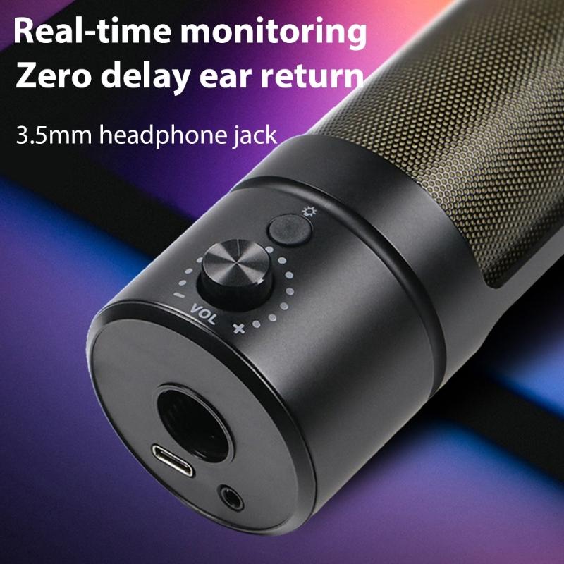 Computer Microphone With Real Time Monitoring For Streaming Desktop Mic with Intelligent Lights Noise Reduce