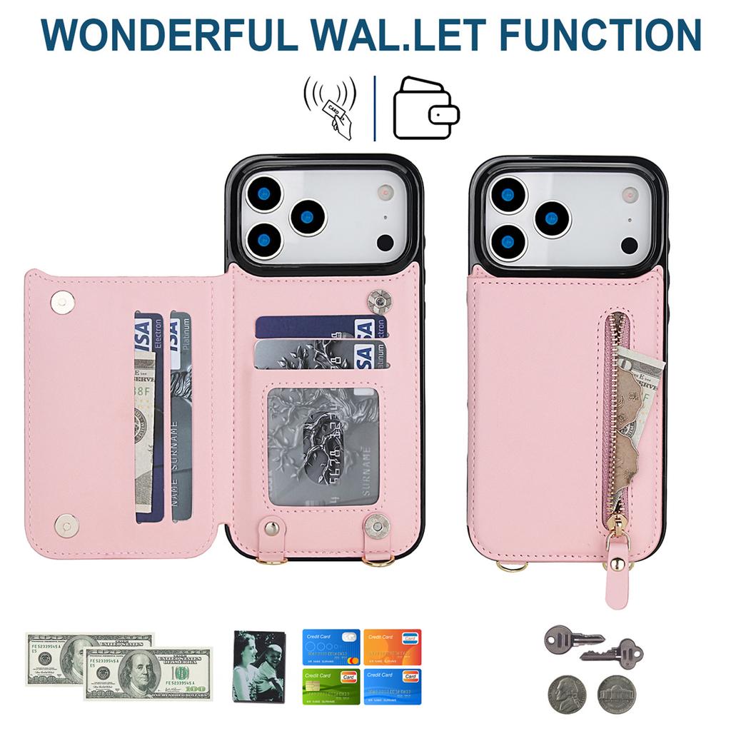 Crossbody Zipper RFID Wallet Card Slot Phone Case for IPhone 17 Pro Max 17 Air 16E 16 15 14 Plus 13 12 11 XR XS Leather Cover