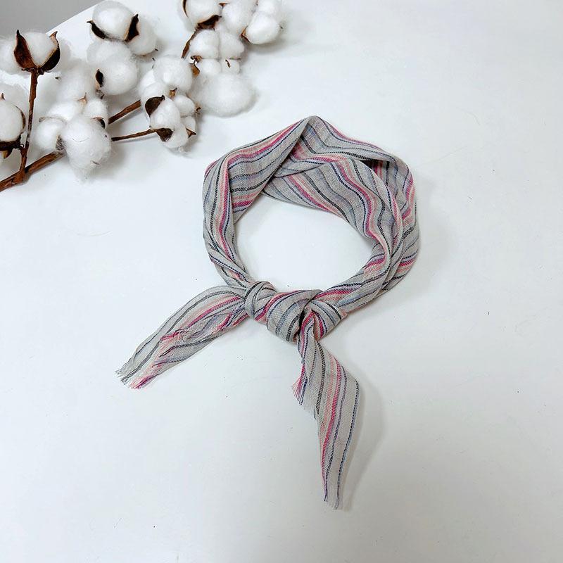Retro Small Plaid Linen Square Scarf Literary And Versatile Women'S Summer Neck Protection Small Silk Scarf Scarf Accessories