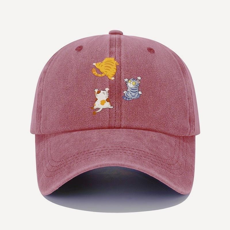 The Cute Style Of The Three Cat Printed Baseball Cap Is Suitable For Daily Leisure Loose, Comfortable And Adjustable